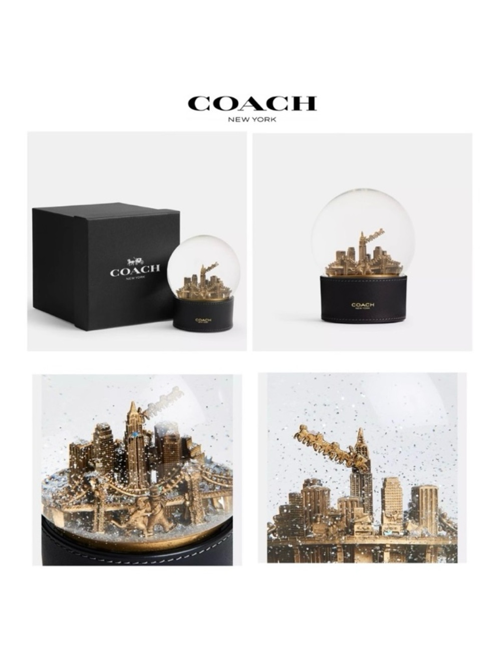 NWT COACH Snow Globe With Rexy & Snowman Glass/ Black Glovetanned Leather